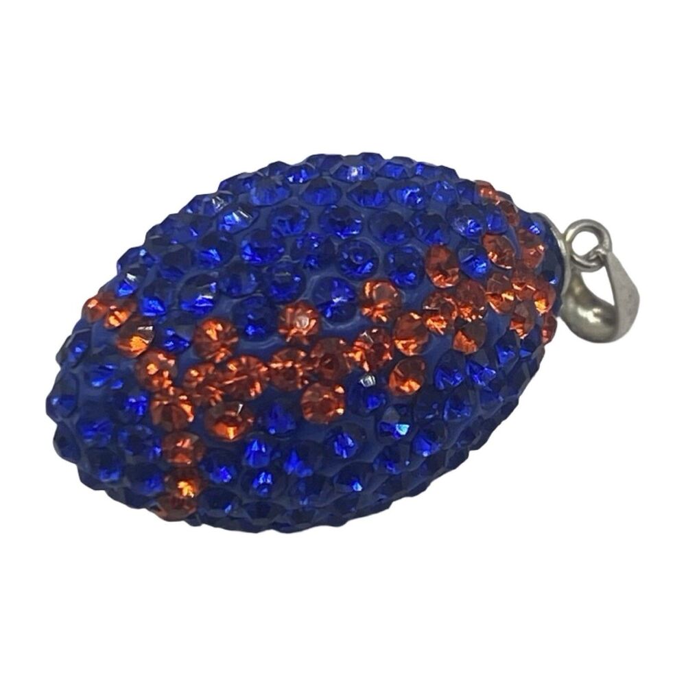 Game Time Bling Crystal Football Pendant Blue & Orange 1"